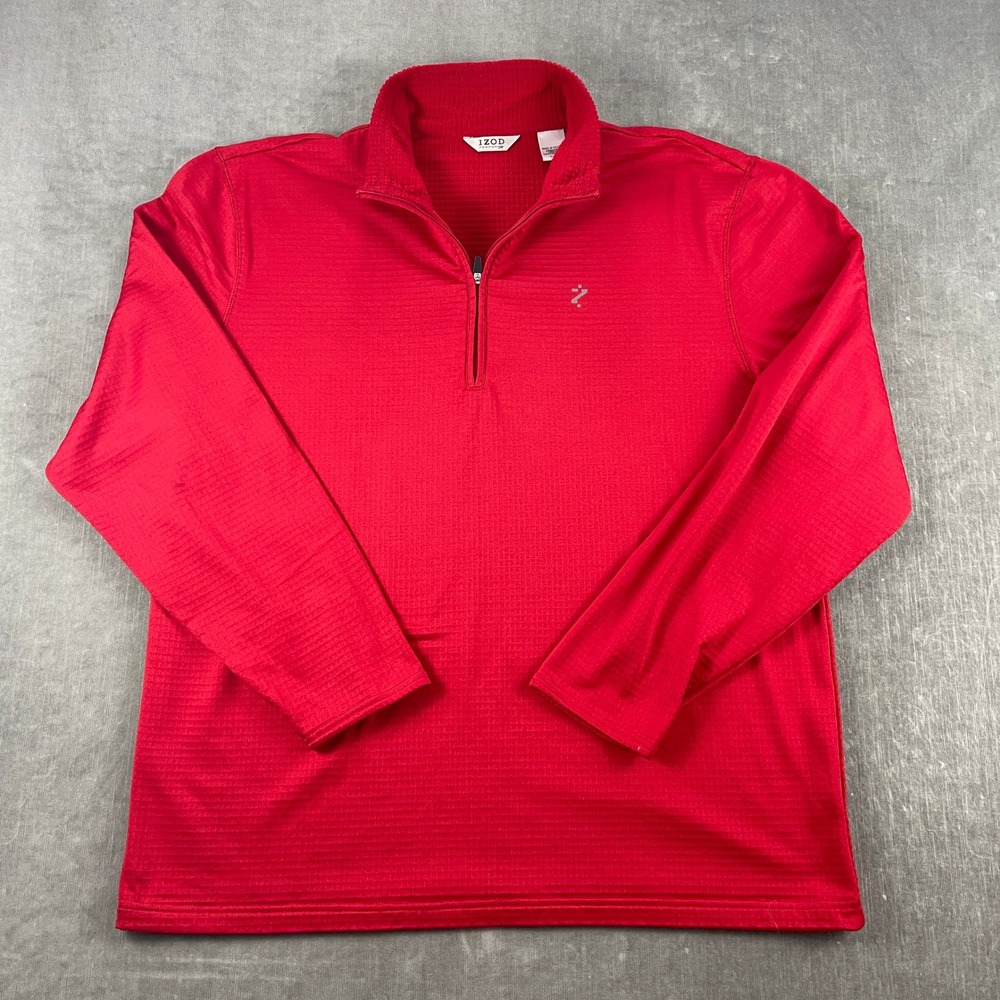 IZOD Mens XL Red PerformX Quarter Zip Pullover Waffle Grid Performance Top